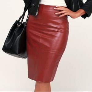 Lulu's She's Irresistible Wine Red Vegan Leather Pencil Skirt